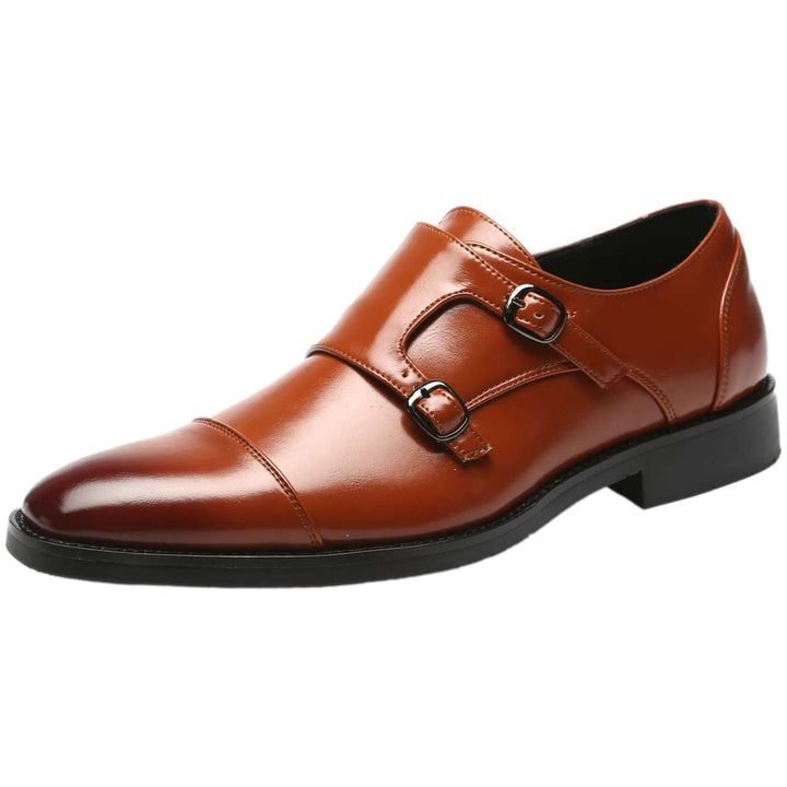 ANUFER Männer Smart Monk Brogues Formale Abendschuhe Aus Echtem Leder mit Holzabsatz 44 EU Braun Kun