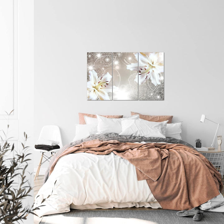 Runa Art Wandbilder Blumen Lilien Bild XXL Wohnzimmer Schlafzimmer Beige Abstrakt 120 x 80 cm 3 Teil