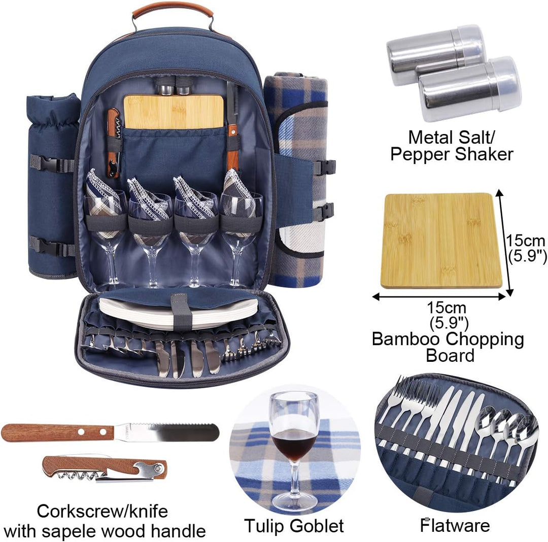 Sunflora Picknickrucksack 4 Personen Picknickset mit Isoliertem Kühlfach und Decke für Camping Outdo