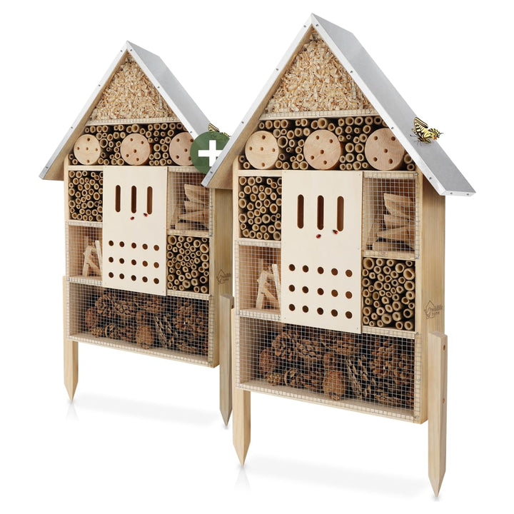 WILDLIFE HOME Insektenhotel XXL Stehend 2 Stück I Bienenhotel mit Standfuss 79 cm &amp; Metalldach I Gro