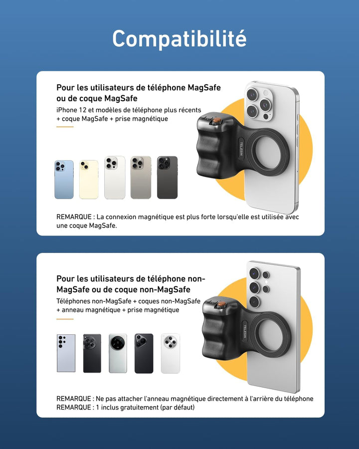 TELESIN Fun Shot Smartphone Handle Grip, Magnetic Smartphone Grip mit Abnehmbarer Bluetooth-Fernbedi
