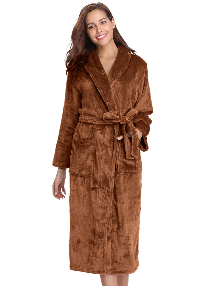 Vlazom Damen Bademantel Flanell Weiche Winter Bademantel Saunamantel Morgenmantel Lange Ärmel Hausma