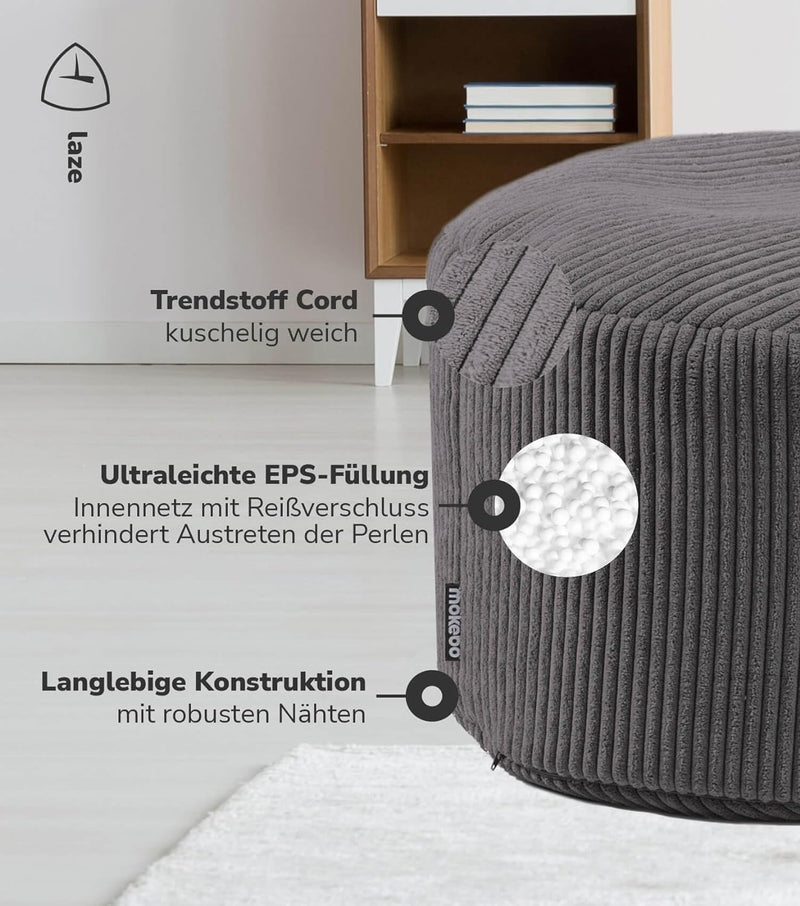 mokebo® Pouf, Hocker o. Sitzhocker aus Cord 40x60 cm &