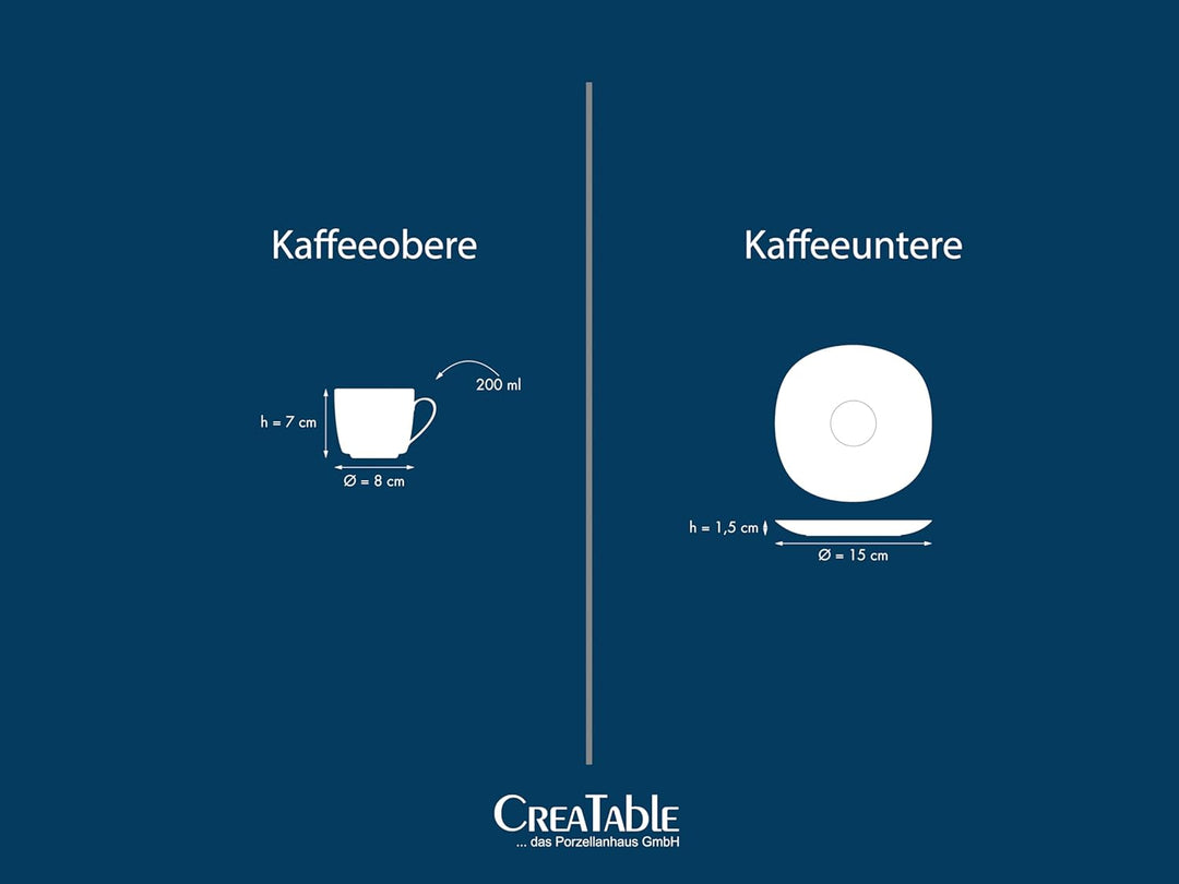 CreaTable, 11518, Serie Square Weiss, Kaffeetassen Set 20 cl, 12 teilig