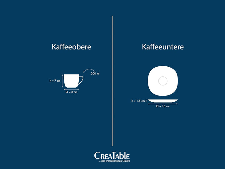 CreaTable, 11518, Serie Square Weiss, Kaffeetassen Set 20 cl, 12 teilig
