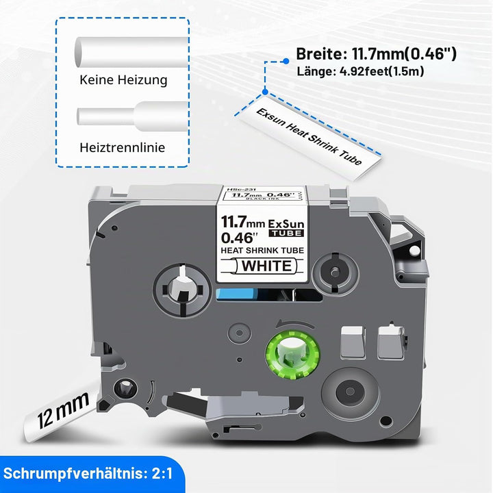 3er-Pack Kompatibel 11,7mm Schrumpfschlauch Schriftband als Ersatz für Brother Hse-231 Hs-231 HSc-23