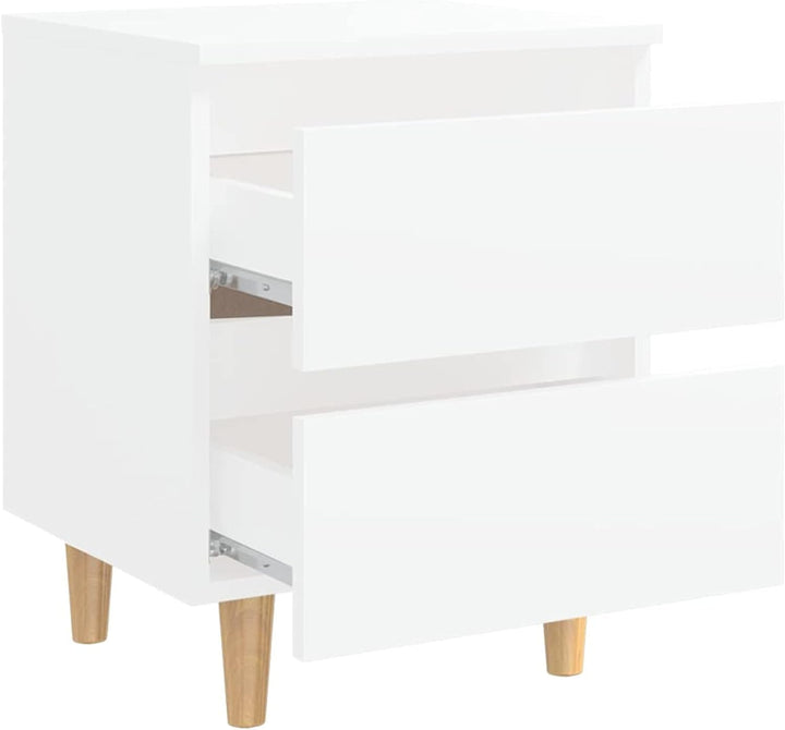 Tidyard Nachttisch mit Schubladen Nachtschrank Nachtkommode Kiefernholz-Beinen 40 x 35 x 50 cm Weiss