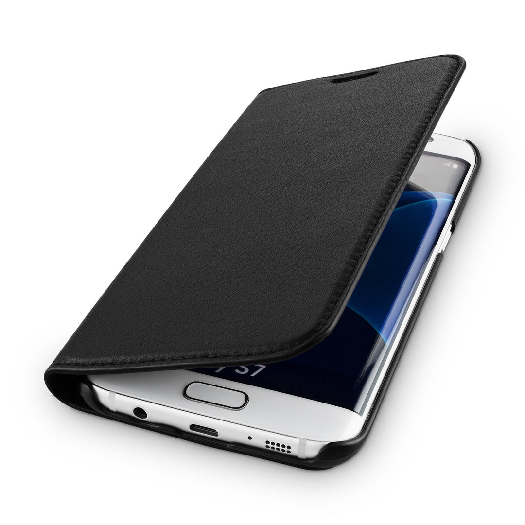 WIIUKA Echt Ledertasche -TRAVEL Nature- für Samsung Galaxy S7 -DEUTSCHES Leder- Schwarz, mit Kartenf