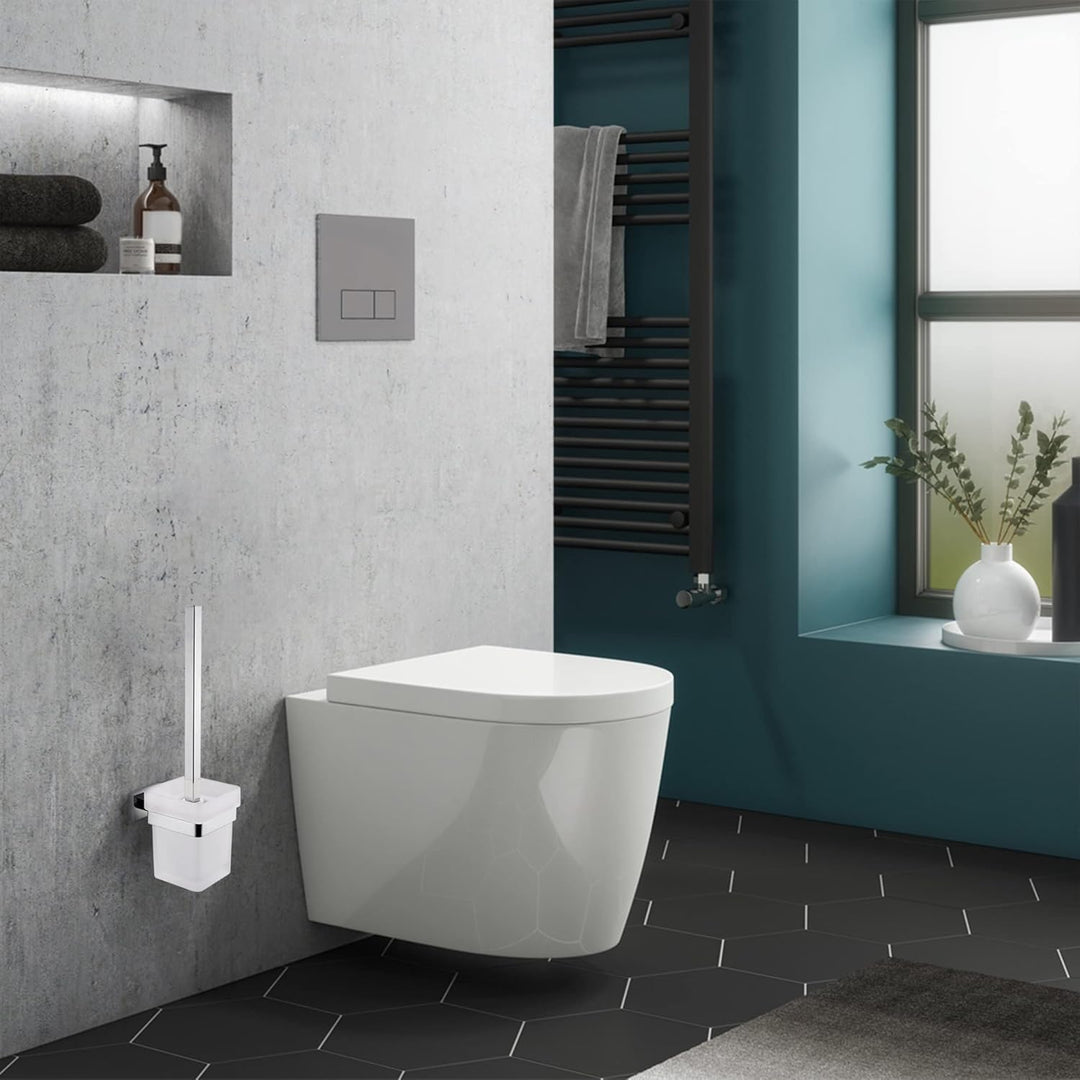 CASEWIND Klobürste Glas Eckig Toilettenbürste Chrom Wand, WC Garnitur Toilettenbürstenhalter Edelsta