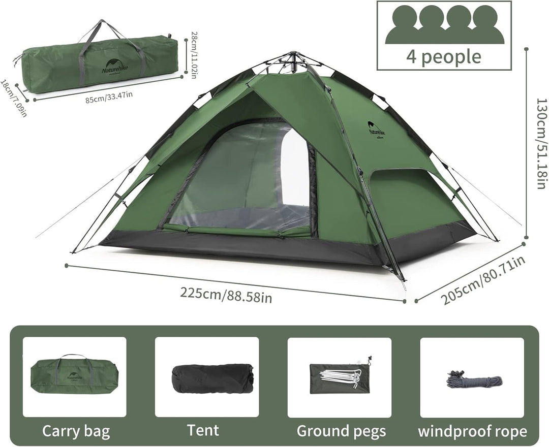 Naturehike Pop Up Zelt Wurfzelte Automatik Campingzelt 3-4 Personen Doppeldeck Kuppelzelt Grosses Fa