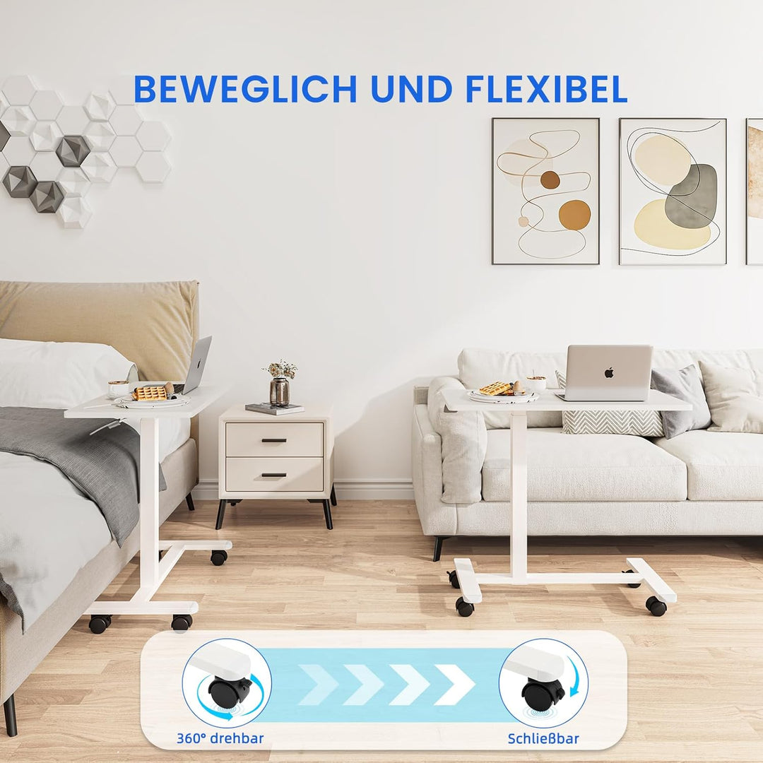 Dripex Beistelltisch höhenverstellbar mit Rollen, Pflegetisch für Bett,Computertisch aus Holz klein