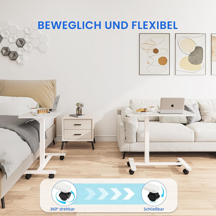 Dripex Beistelltisch höhenverstellbar mit Rollen, Pflegetisch für Bett,Computertisch aus Holz klein