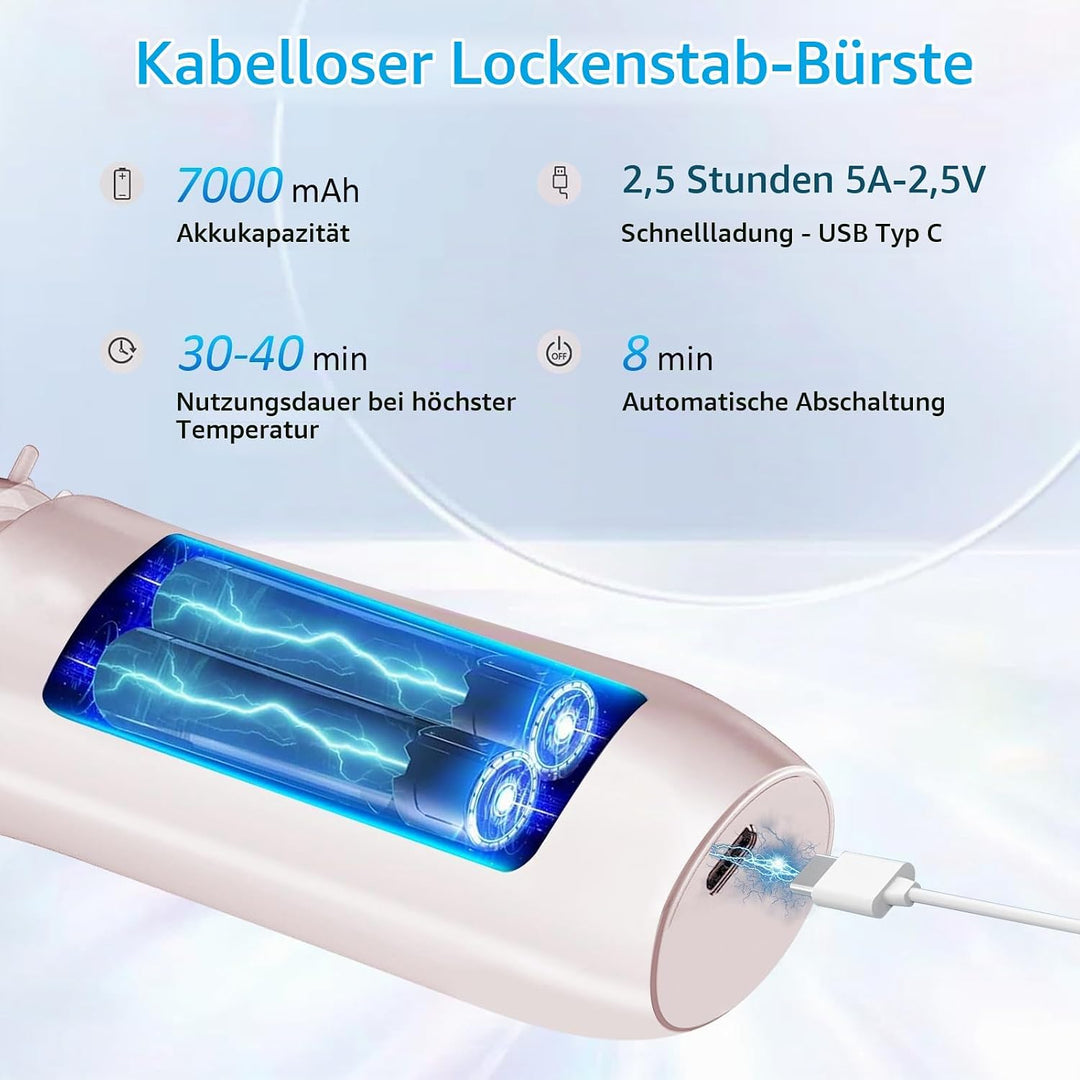 Kabellose Lockenstabbürste, Warmluftbürste Rundbürstenföhn, Thermobürste, Föhnbürste, Tragbare Reise