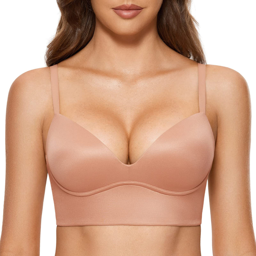 DOBREVA BH Damen ohne Bügel Push Up T Shirt BHS Gepolstert Bustier Soft Nahtloser 75AA Sahnekaffee,
