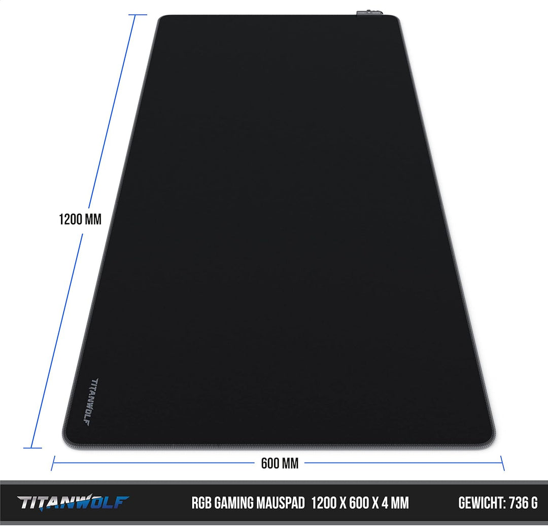 TITANWOLF - XXXL RGB Gaming Mauspad – 1200 x 600 mm - Mousepad - LED Multi Color - 7 LED Farben Plus