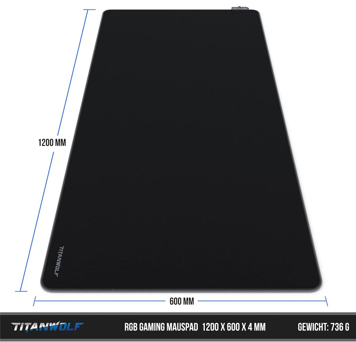 TITANWOLF - XXXL RGB Gaming Mauspad – 1200 x 600 mm - Mousepad - LED Multi Color - 7 LED Farben Plus
