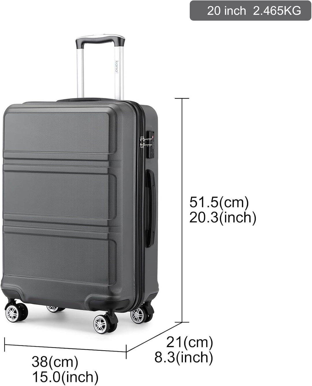 KONO Koffer Trolley Hartschale Handgepäck Zwillingsrollen Leichtgewicht ABS Kabinentrolley Reisekoff
