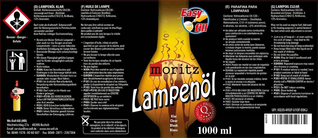 Moritz 24 Liter Lampenöl für Öllampen Bambusfackeln Gartenfackel und Wandfackeln - Wählen Sie 1/2/3/