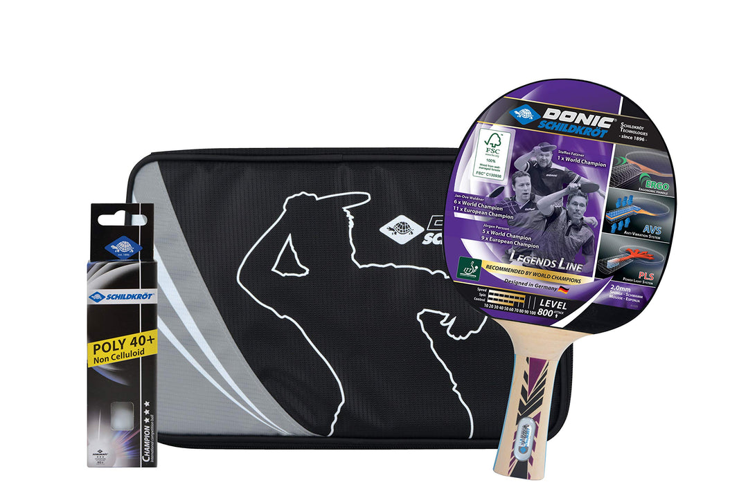 Donic-Schildkröt Tischtennis Premium-Geschenkset Level 800, 1 Schläger, 3 Bälle 3* ITTF, wertige Sch