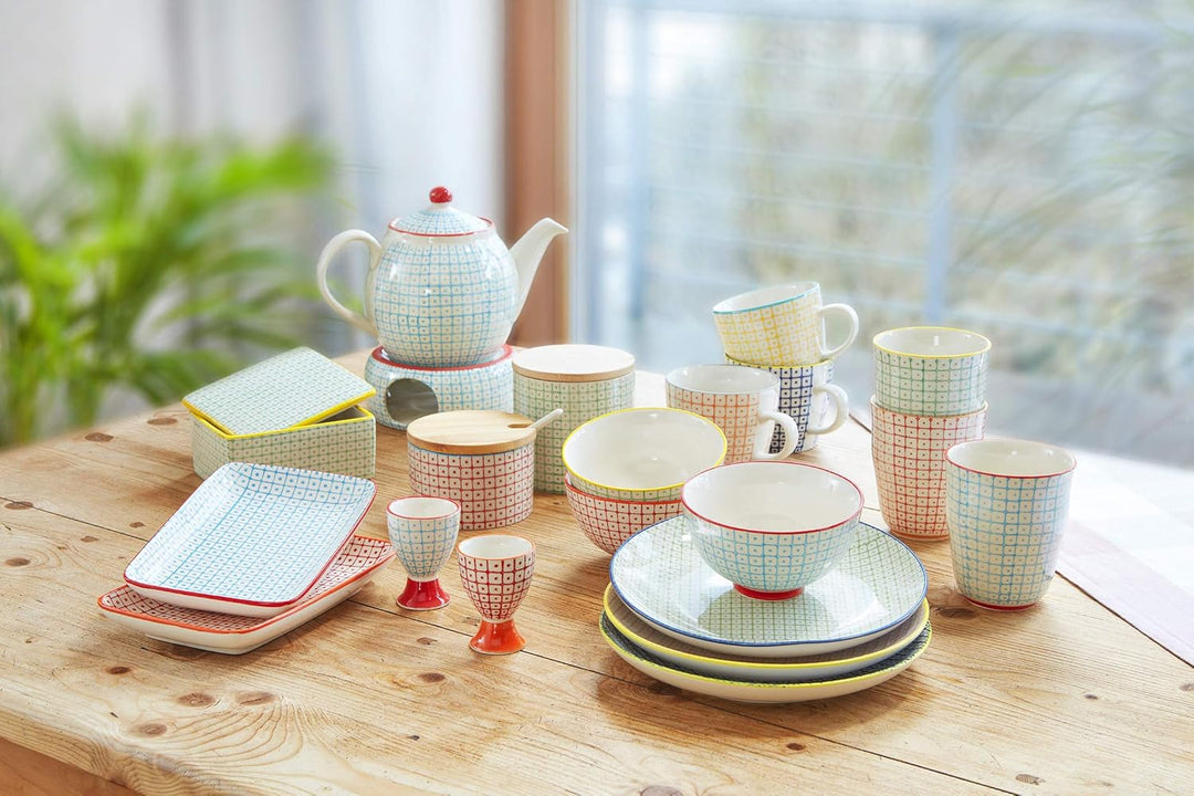 Bloomingville Tassen Carla - Kaffeetasse Teetasse mit Henkel, rot orange blau, Keramik, 6er Set