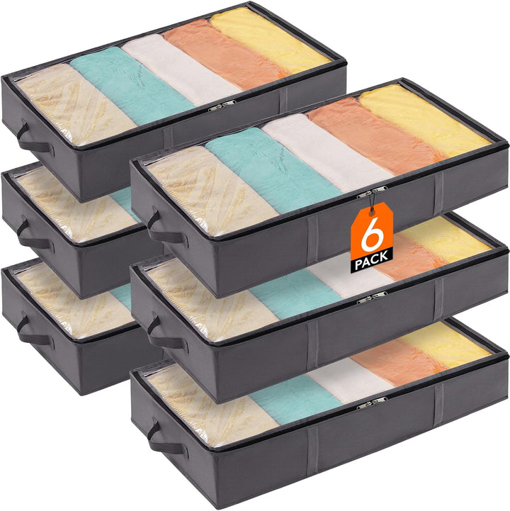 Lifewit 6 Stück Unterbett Aufbewahrungsbox mit Deckel, Unterbettkommode Faltbare Unterbett Aufbewahr