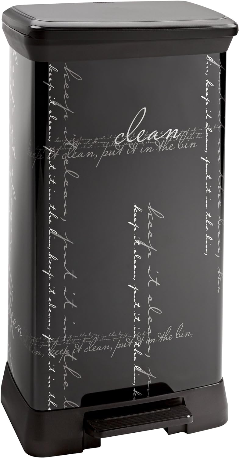 Curver 210974 Calligraphie Pedal-Abfalleimer, rechteckig, Polypropylen/Metall, 39 x 29 x 72 cm, Schw