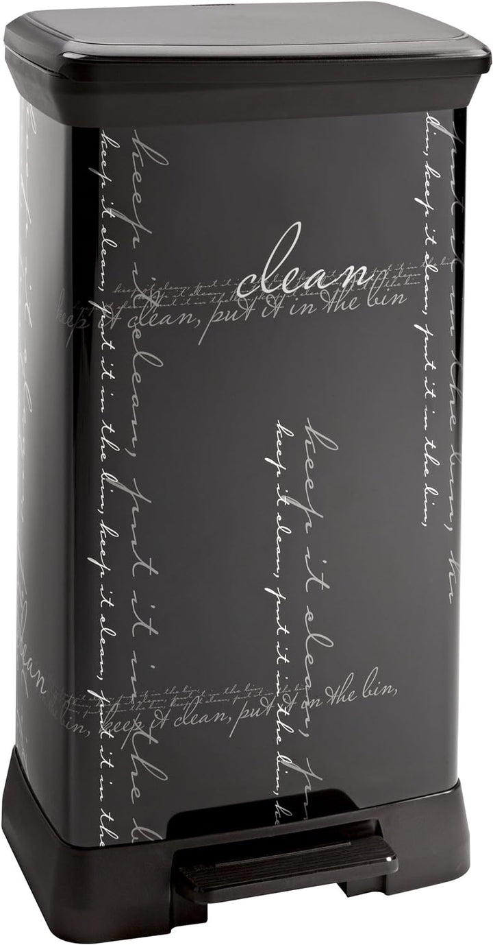 Curver 210974 Calligraphie Pedal-Abfalleimer, rechteckig, Polypropylen/Metall, 39 x 29 x 72 cm, Schw