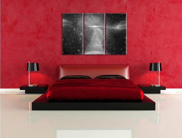 Pixxprint Kosmische Treppe in die Galaxies Kunst Kohle Effekt 3-Teiler Leinwandbild 120x80 Bild auf