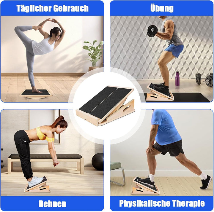 W&H 2 In 1 Schrägbrett und Balance Board Erwachsene, Verstellbares Neigungsbrett und Wadendehner, Sl