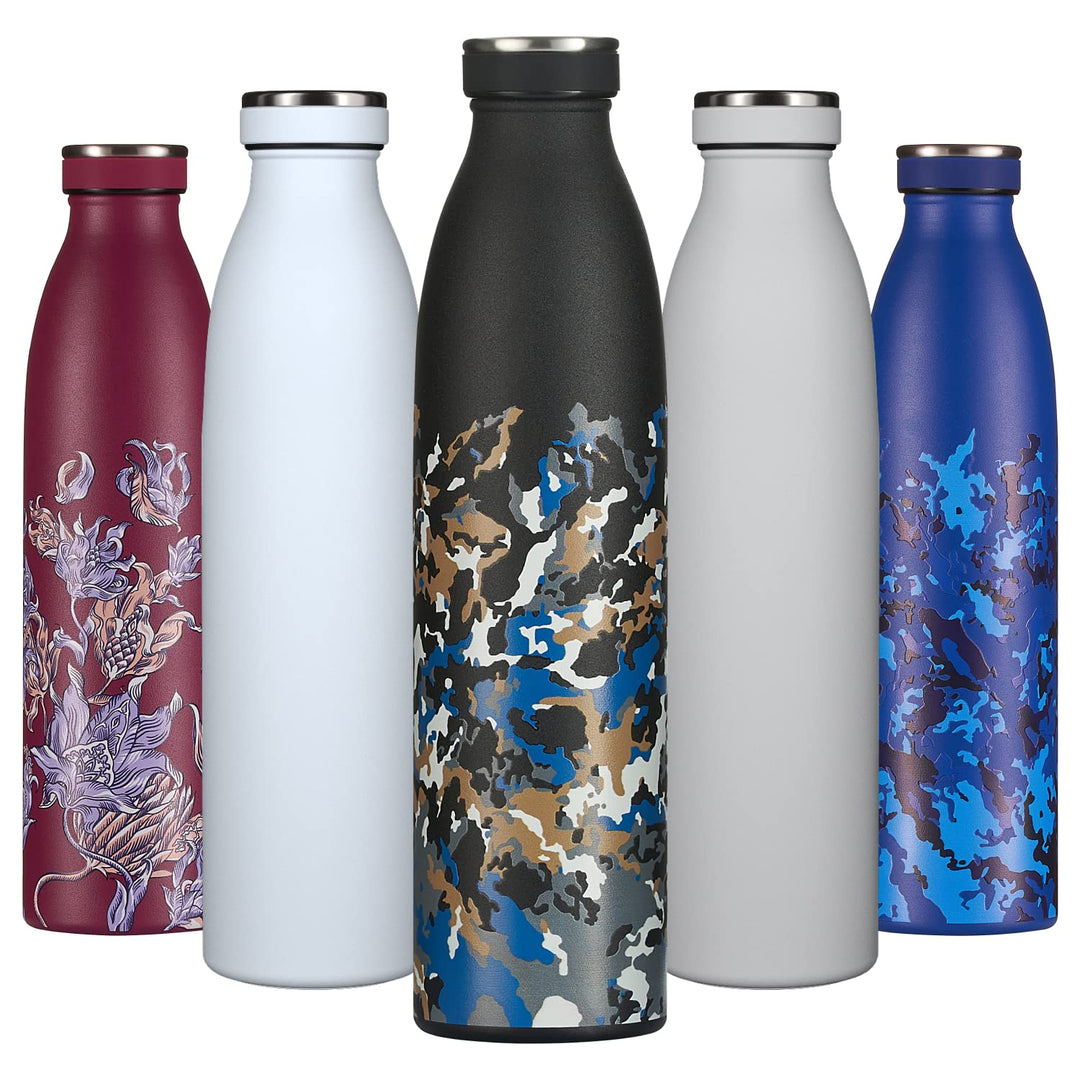 B2DO Trinkflasche Edelstahl 750ml Schwarz Braun | Wiederverwendbare Vakuum Metall Thermoskanne Wasse