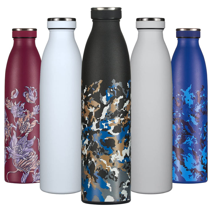 B2DO Trinkflasche Edelstahl 750ml Schwarz Braun | Wiederverwendbare Vakuum Metall Thermoskanne Wasse