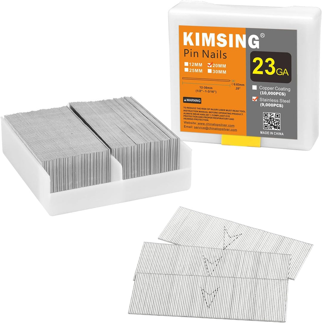 KIMSING 23 Gauge Edelstahl Micro Pin Nägel 9.000 Stück/Box, 3/4 Zoll (20 mm) kopflose Stifte passend