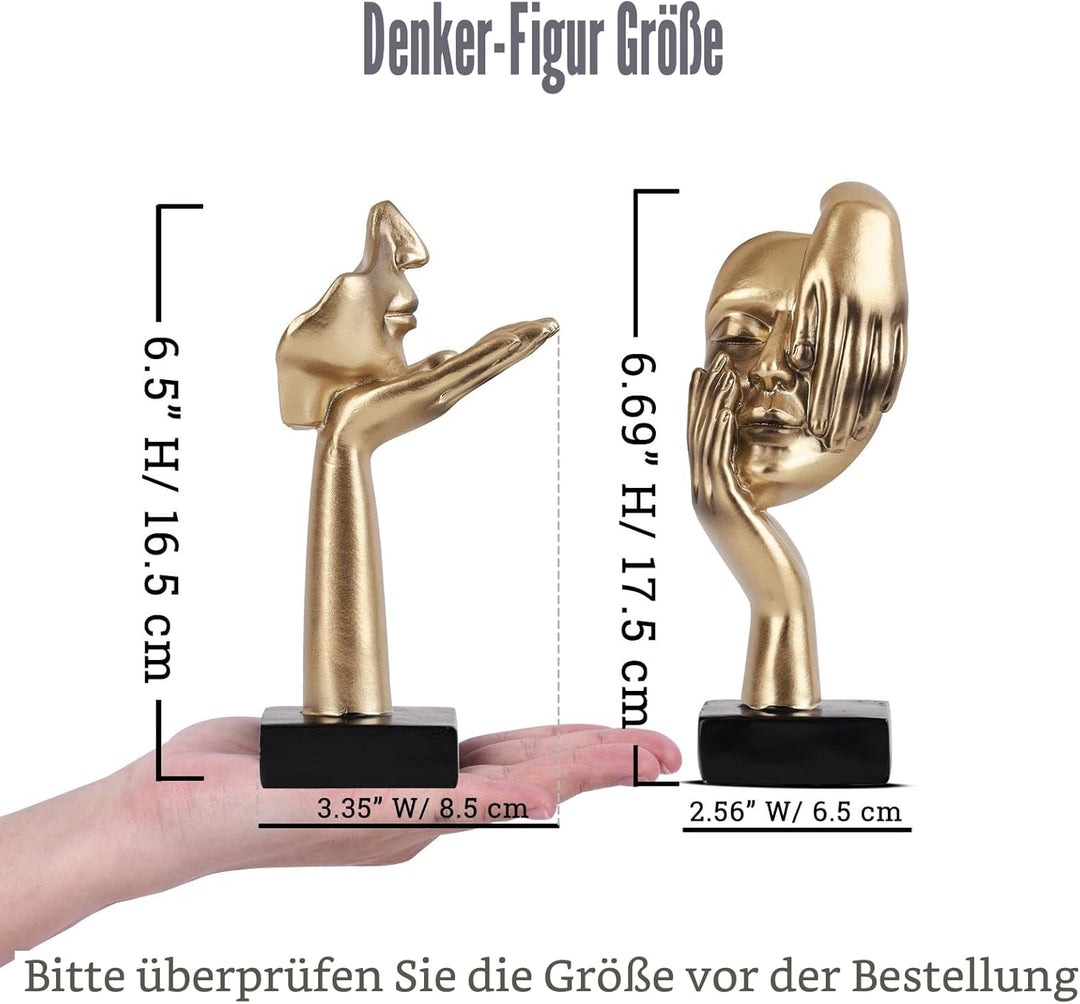 oliruim 2 Stück Denker-Statue, goldene Schwarze abstrakte Kunstskulptur, Moderne Heimdekoration, Sch