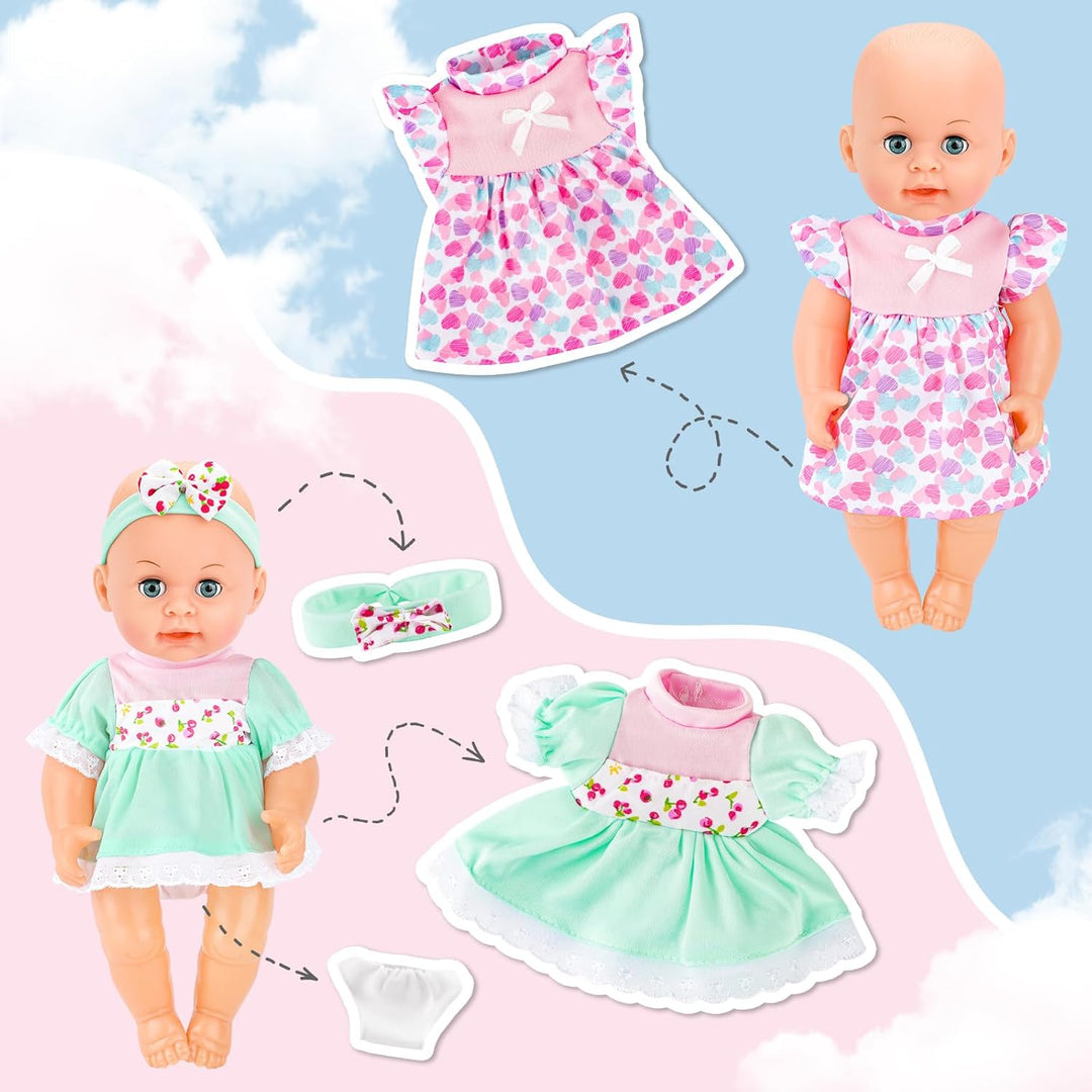 deAO Puppenkleider, Puppenkleidung 30 cm 35 cm Set mit 2 Puppen Höschen, 6 Blümchenmuster Shirt mit