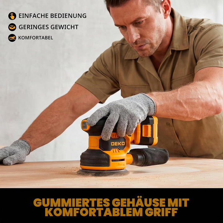 20V Exzenterschleifer Akku 125mm: DEKOPRO Schleifmaschine für Holz,6 variable Geschwindigkeiten, 125