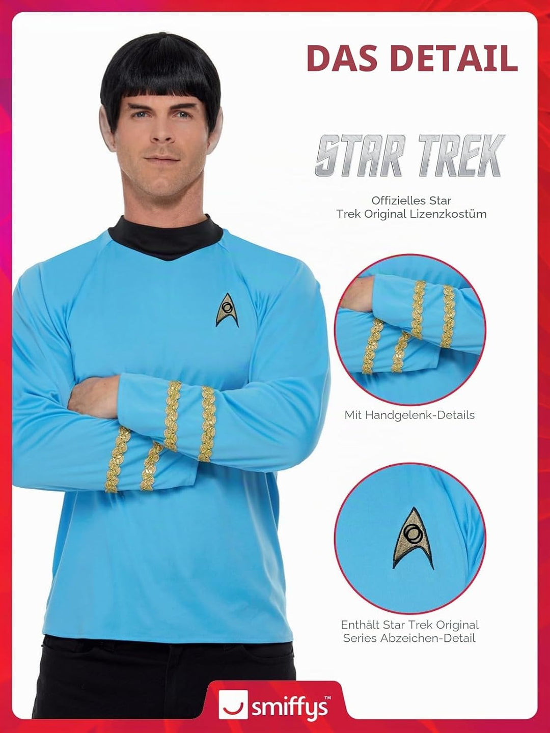 Smiffys Star Trek Original Series Sciences Uniform, blaues Oberteil, offiziell lizenziertes Star Tre