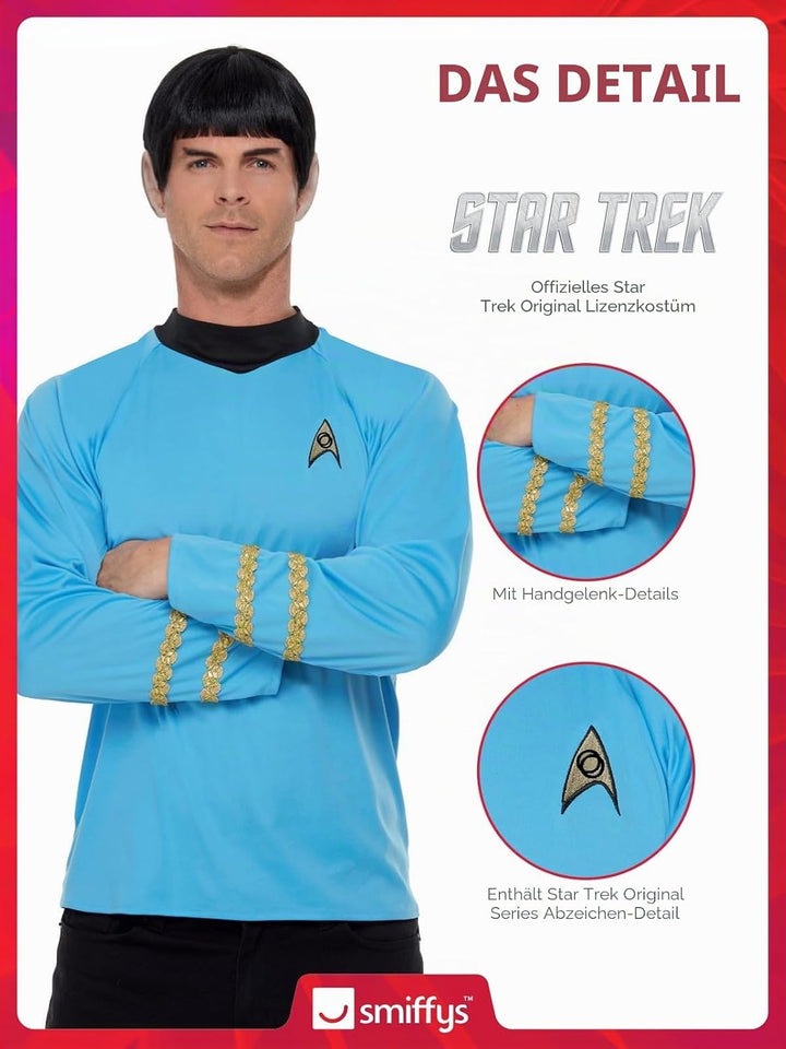 Smiffys Star Trek Original Series Sciences Uniform, blaues Oberteil, offiziell lizenziertes Star Tre