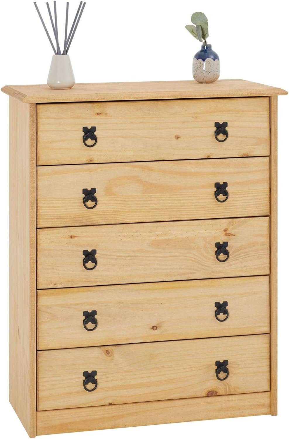 CARO-Möbel Kommode Barrio mit 5 Schubladen I Sideboard aus massiver Kiefer I gebeizter und gewachste
