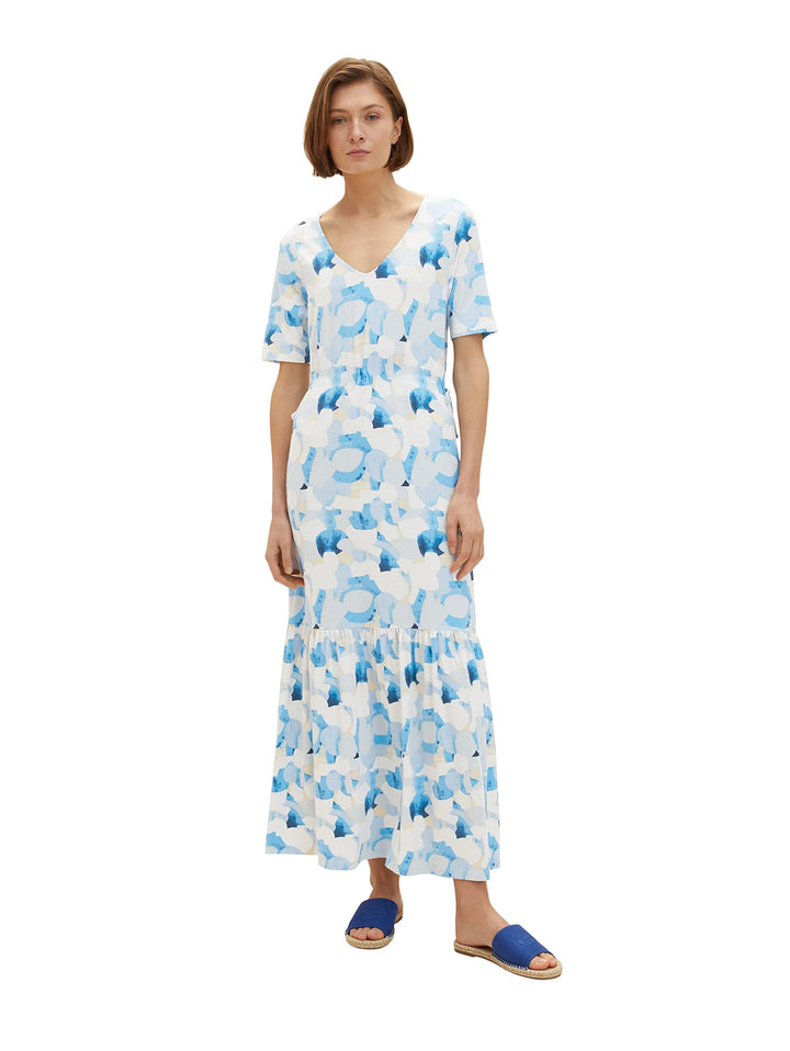 TOM TAILOR Damen Maxikleid mit Muster 34 32135 - Blue Shapes Design, 34 32135 - Blue Shapes Design