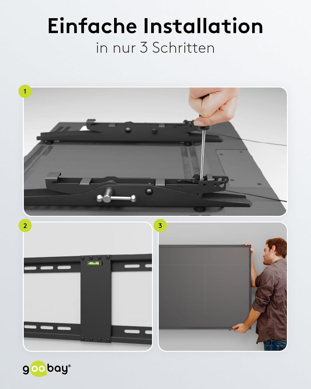 Goobay TV und Monitor Wandhalterung Pro (XL), neigbar (3 bis 12 Grad) und schwenkbar – 43 bis 100 Zo