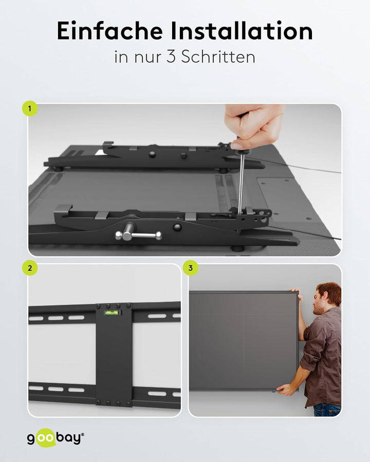 Goobay TV und Monitor Wandhalterung Pro (XL), neigbar (3 bis 12 Grad) und schwenkbar – 43 bis 100 Zo