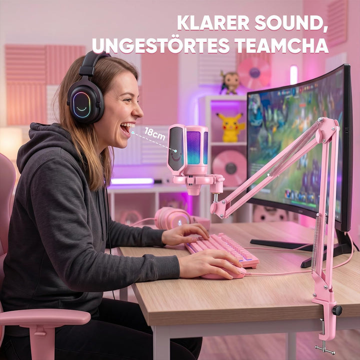 FIFINE Gaming Mikrofon mit Arm, Typ A/C USB Microphone pc für MAC PS4 PS5 mit Stummschalttaste, Popf
