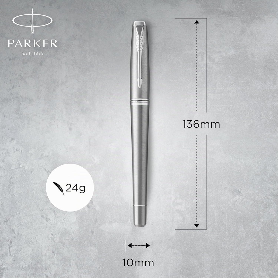 Parker Urban Füller | Metro Metallic | Füllfederhalter mit mittlerer Feder und blauer Tinte | Gesche