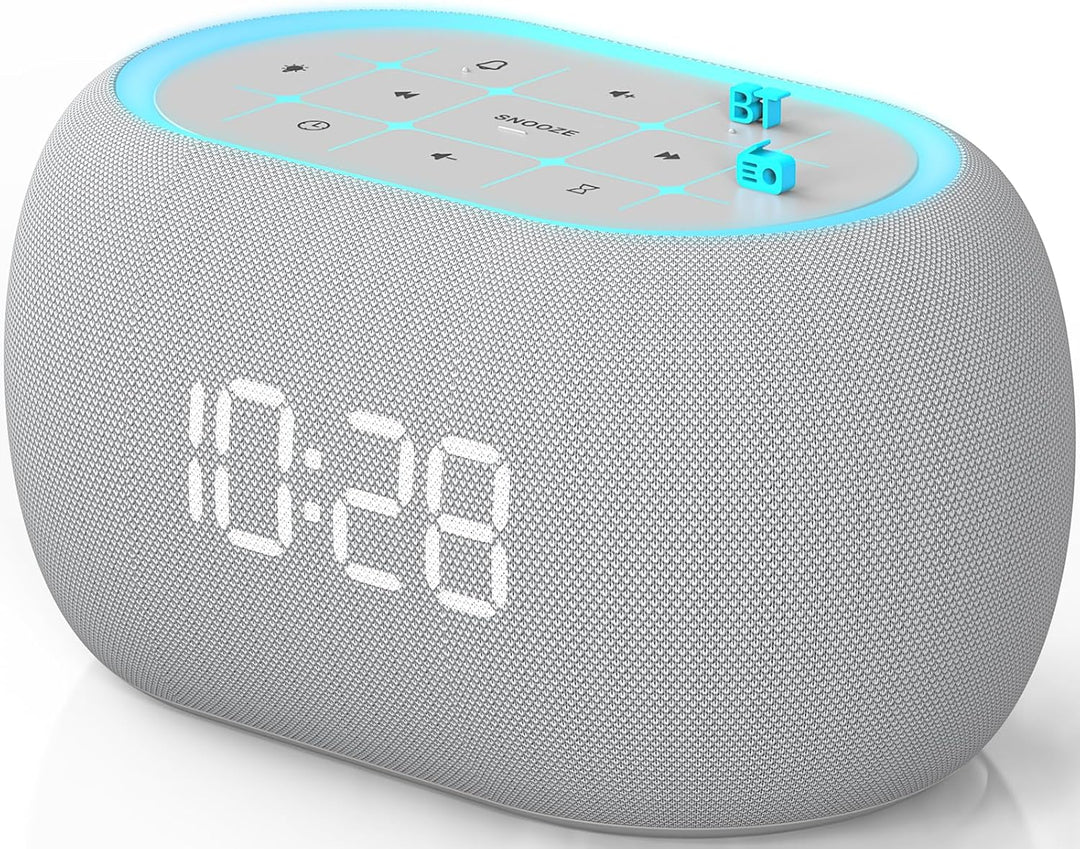 ANJANK Radiowecker mit Bluetooth Lautsprecher, 10W Hi-Fi Dual-Lautsprecher, 7-Farbiges Nachtlicht, D