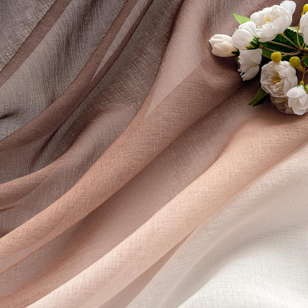 Woaboy 2er Set Voile Vorhang Zweifarbiger Vorhang mit Ösen Transparente Gardine Ösenschal Dekoschal