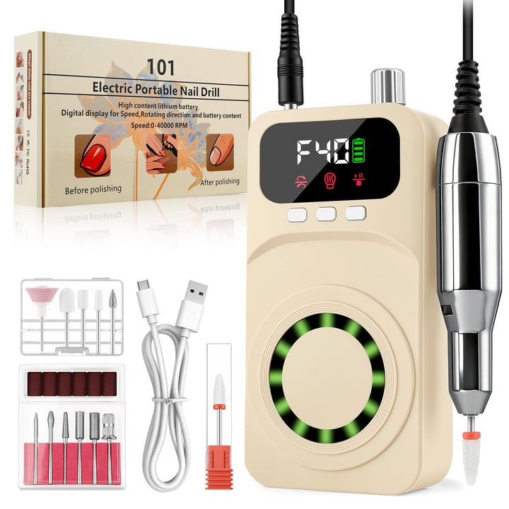Vicloon Elektrische Nagelfräser Professionell, 40000 U/min Tragbare Nagelfeile Kabellose mit LCD-Dis