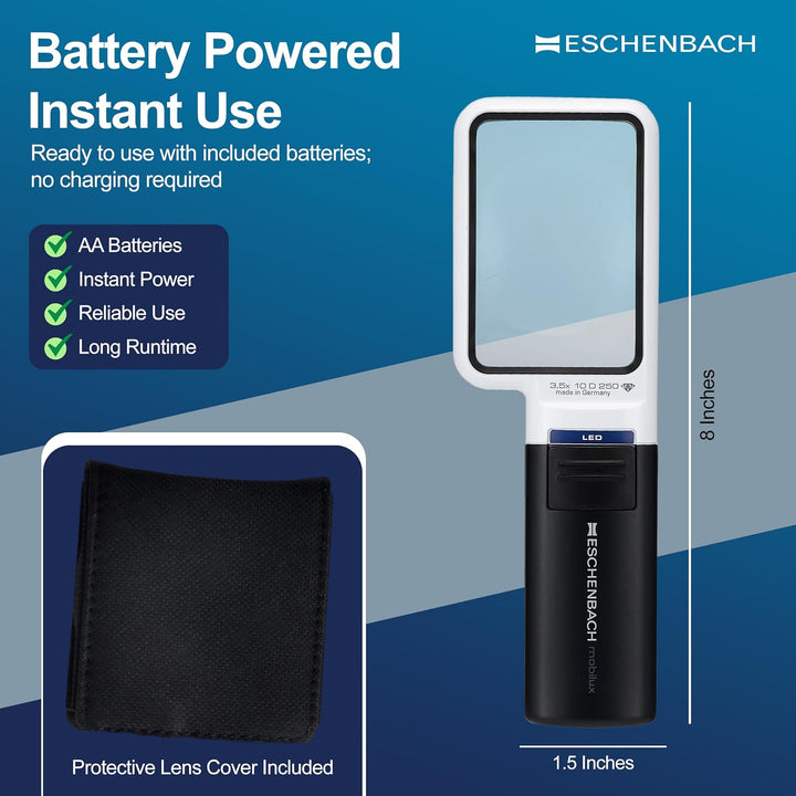 Eschenbach OPTIK Lupe Handlupe mit LED-Beleuchtung mobiluxLED 75x50mm, 15113, 3,5 x Vergrösserung, 7