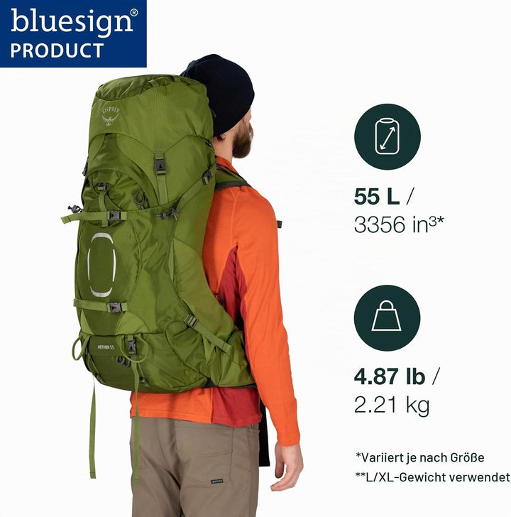 Osprey Aether 55 Trekkingrucksack für Männer Garlic Mustard Green L-XL, Garlic Mustard Green L-XL