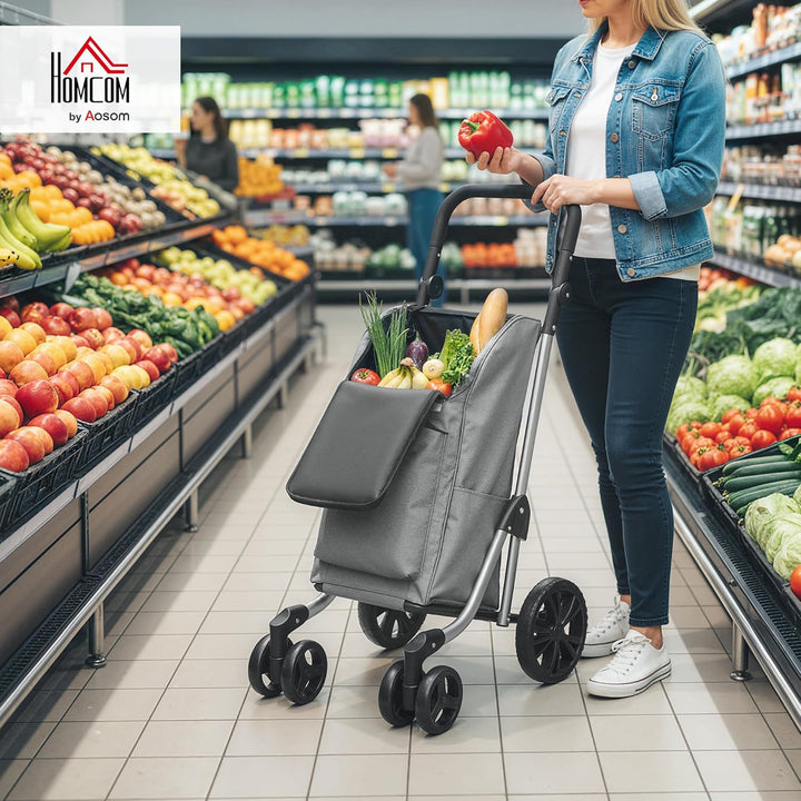 HOMCOM Einkaufstrolley klappbar Einkaufswagen mit Kühlfach, verstellbar Griff, 46L Kapazität, 3in1 T