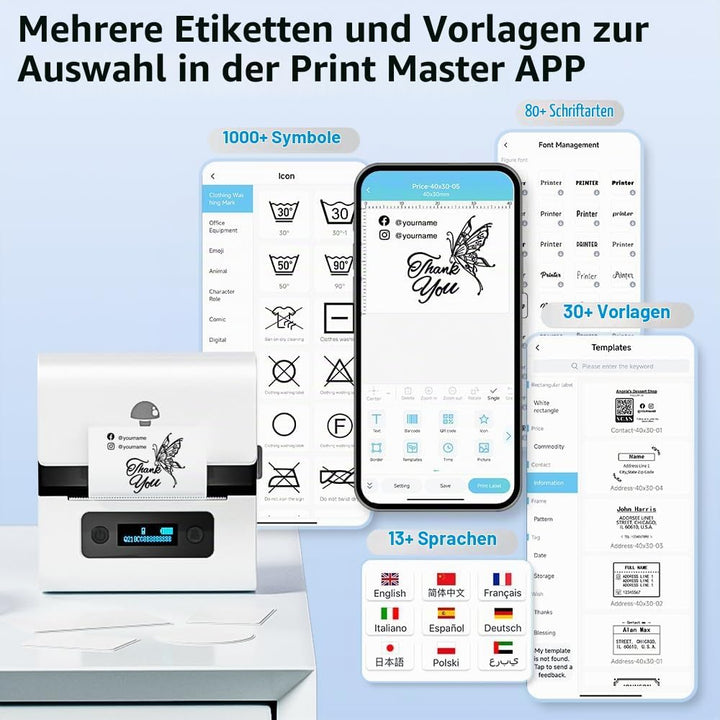 Phomemo M221 Etikettendrucker mit 3 Etikettenrollen - Beschriftungsgerät Selbstklebend Etikettierger